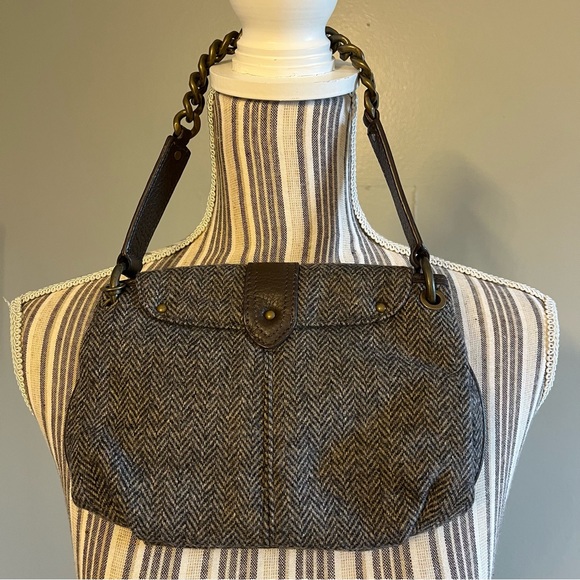 J Crew Womens Tweed 100% Wool Wristlet Gold Chain Magnetic Clasp Small Wristlet - Picture 3 of 11